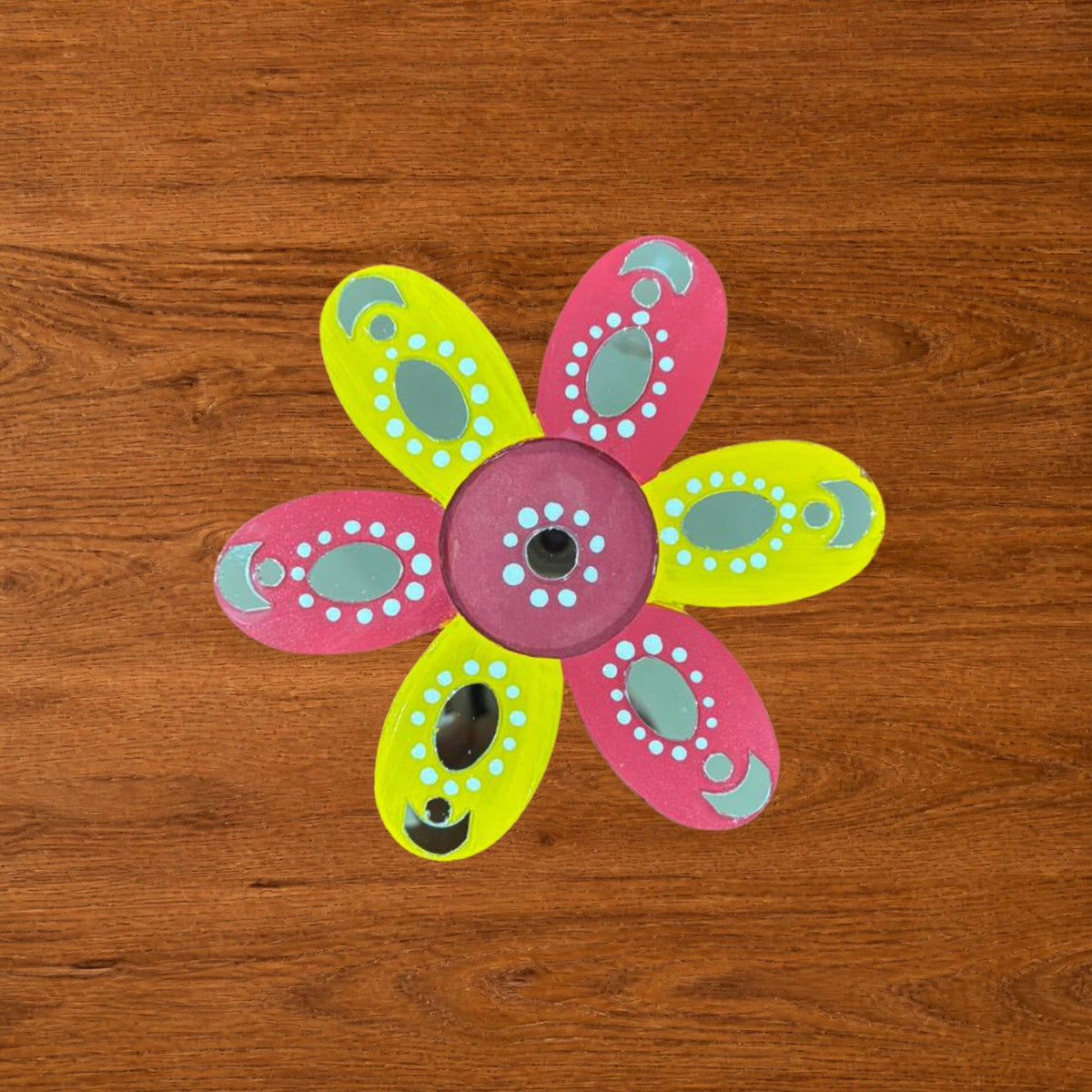 Flower Shaped Tealight Holder - Hand-Painted with Mirror Work, Diwali Decor, Table & Pooja Decoration, Diwali Gift (Set of 2), Orange & Yellow