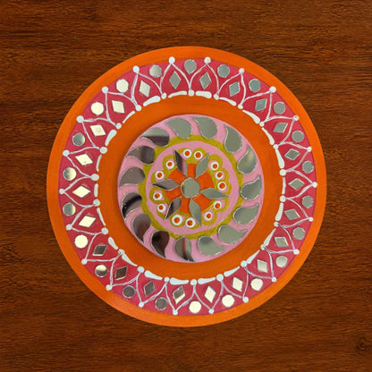 Hand-Painted 2-Layered MDF Tealight Coaster 6 Inch with Mirror Work - Diwali Decor, Diya Stand & Diwali Gift