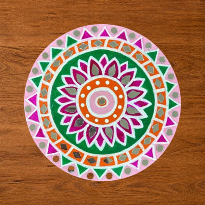 Hand-Painted MDF Tealight Coaster 6 inch with Mirror Work, Diwali Decor, Table & Pooja Decoration, Diwali Gift