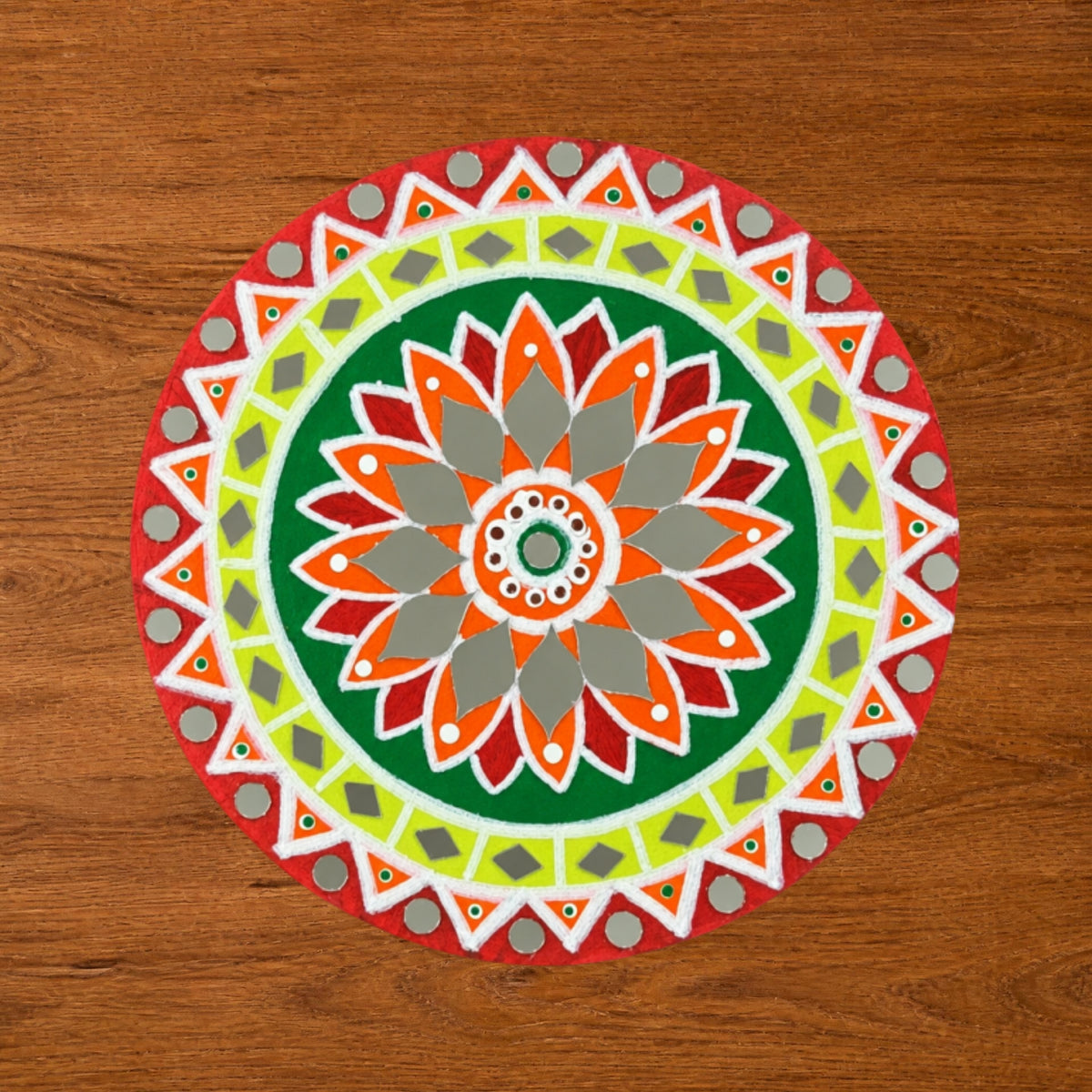 Hand-Painted MDF Tealight Coaster 6 inch with Mirror Work, Diwali Decor, Table & Pooja Decoration, Diwali Gift