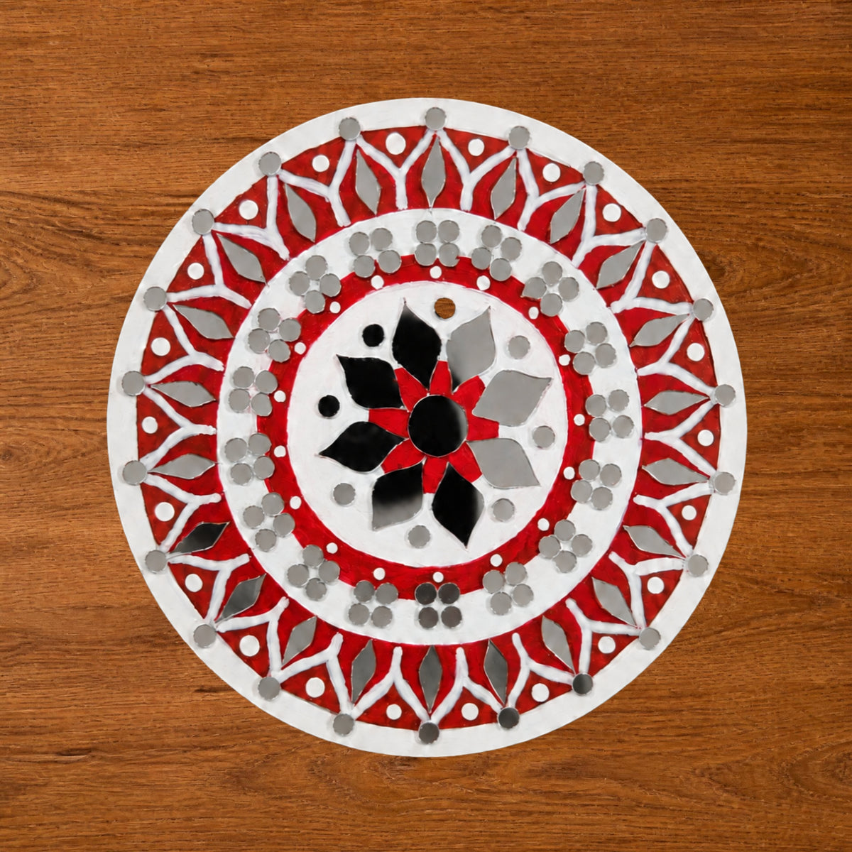 Hand-Painted MDF Tealight Coaster 6 inch with Mirror Work, Diwali Decor, Table & Pooja Decoration, Diwali Gift