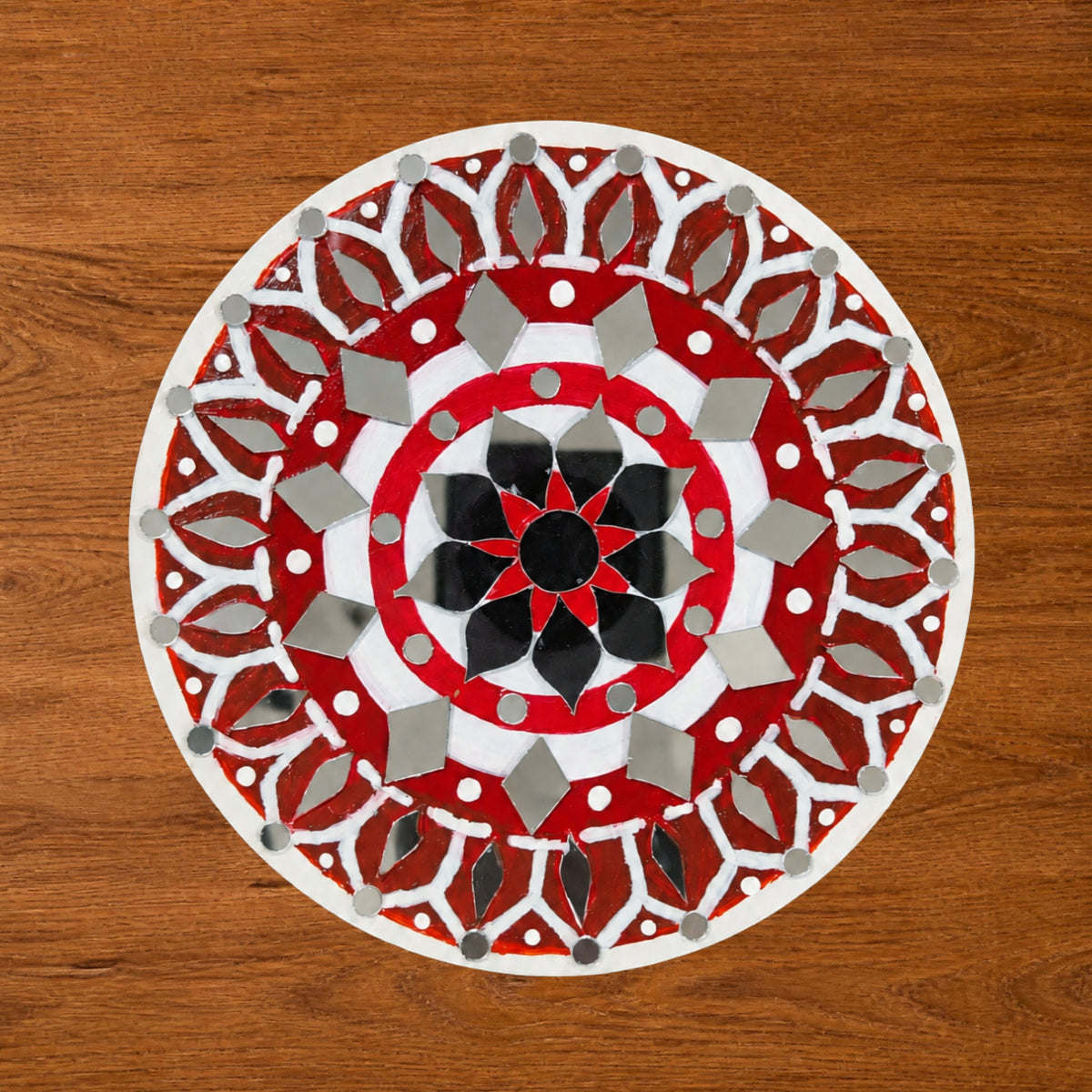 Hand-Painted MDF Tealight Coaster 6 inch with Mirror Work, Diwali Decor, Table & Pooja Decoration, Diwali Gift