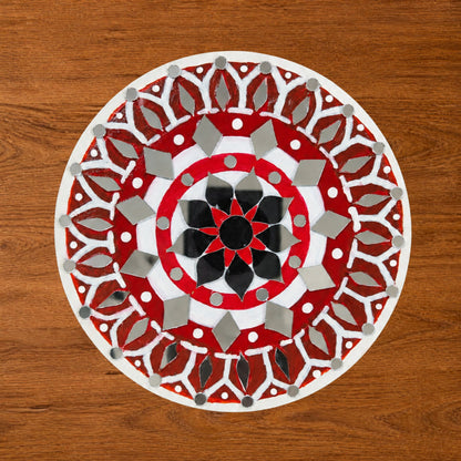 Hand-Painted MDF Tealight Coaster 6 inch with Mirror Work, Diwali Decor, Table & Pooja Decoration, Diwali Gift